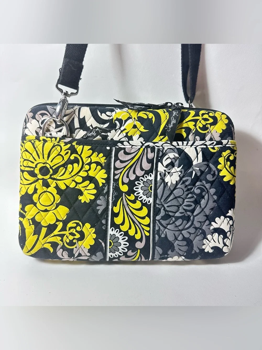 Vera Baroque Hardshell iPad Laptop Bag Black Grey White Yellow Chartreuse 12 x 9